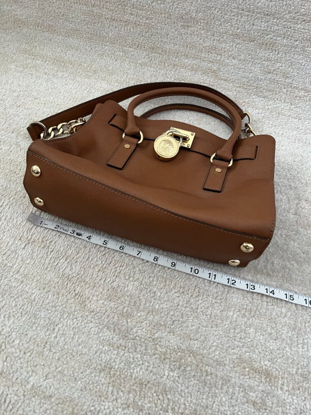 Michael Kors Hamilton Brown Leather Satchel Bag - Picture 14 of 15